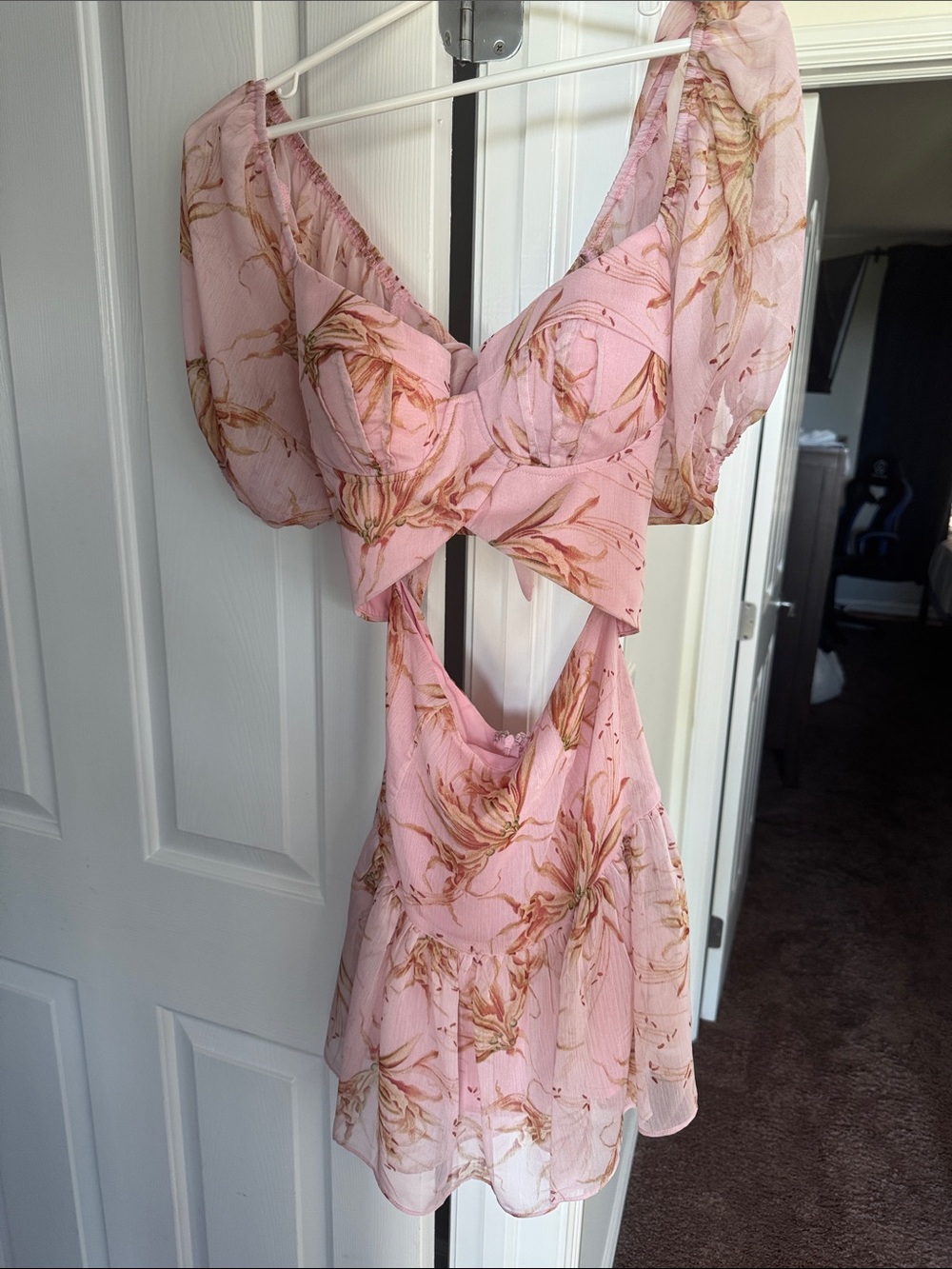 Angel Biba Pink Floral Cutout Mini Dress
